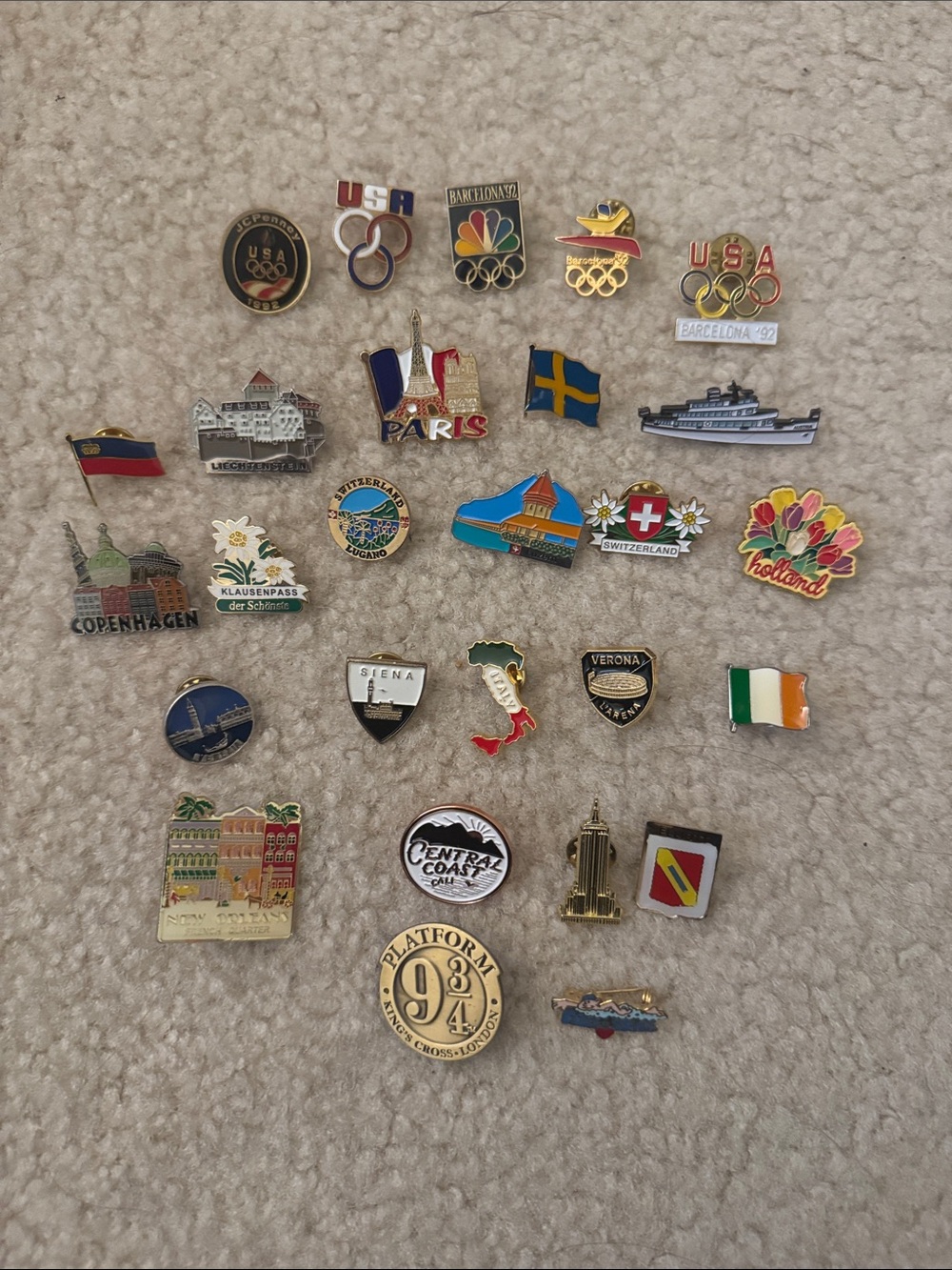 Assorted Travel & Destination Enamel Pin Collection - Multicolor